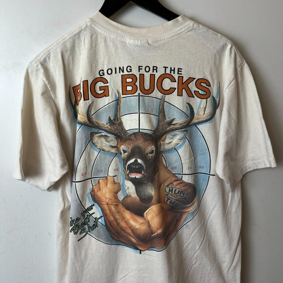Vintage 90s Going for the Big Bucks T Shirt Cream Large L USA Single Stitch - Picture 6 of 16
